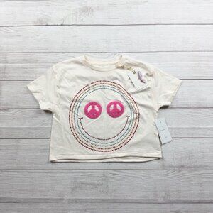 Jessica Simpson Girls Crop Tee Smiley Face Peace Sign Graphic Rhinestone NWT 7